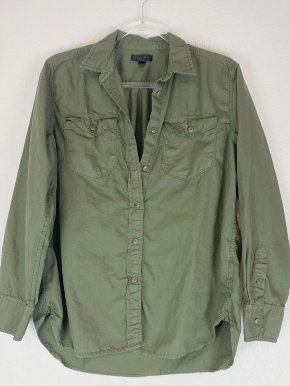 J Crew Shirt Womens Medium Button Up Boyfriend Utility Long Sleeve G9520 Green M